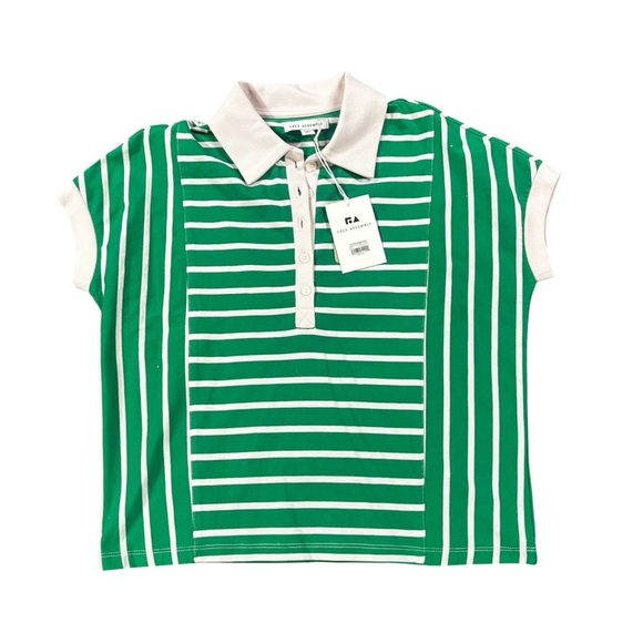 Free Assembly Tops - NWT Free Assembly Green White Striped Polo Shirt XS